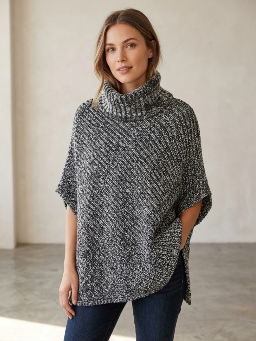 Banana Republic Marled Gray Turtleneck Poncho Sweater